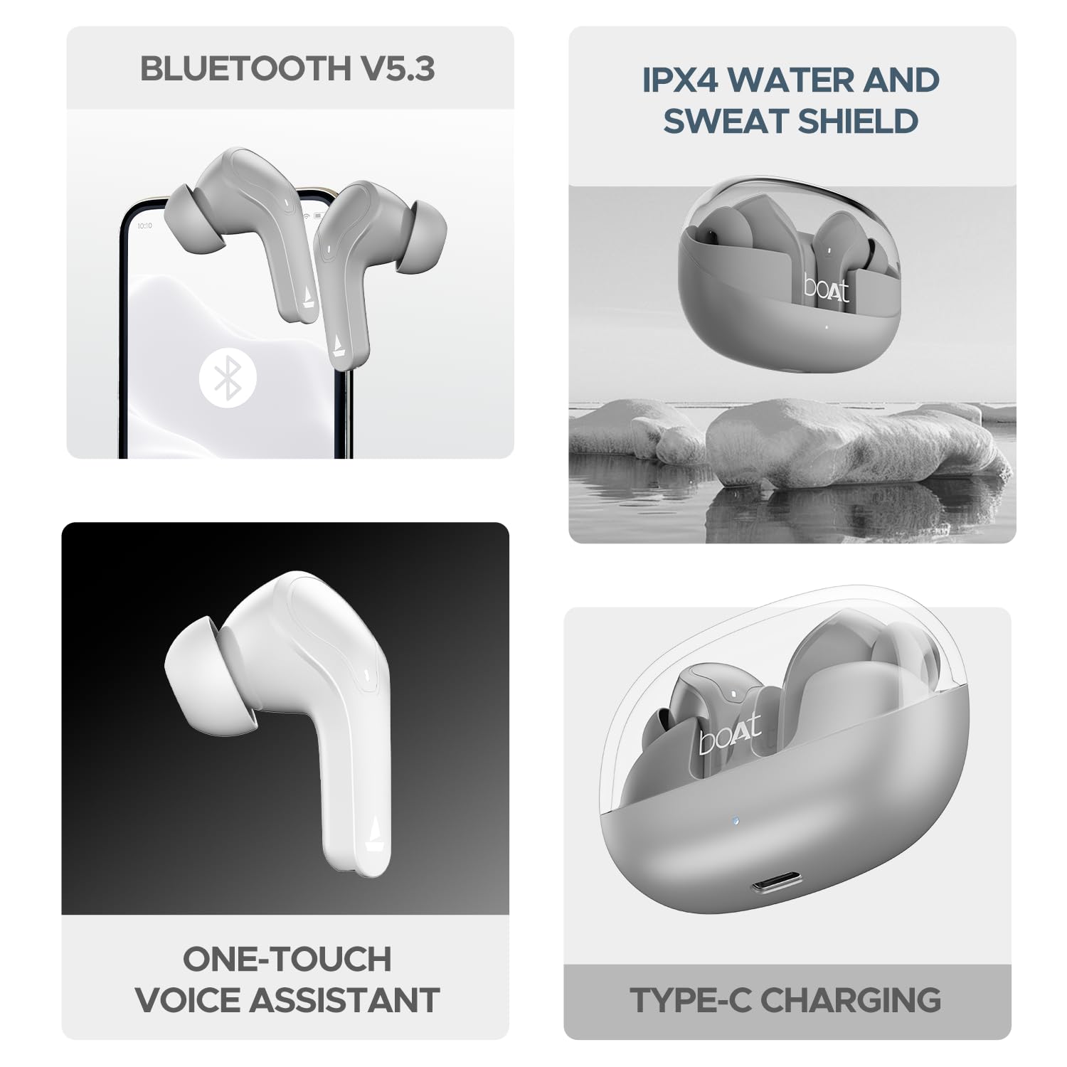 boAt Wireless Earbuds boAt Airdopes 311 Pro, 50HRS Battery, Fast Charge, Dual Mics ENx Tech, Transparent LID, Low Latency, IPX4, IWP Tech, v5.3 Bluetooth Earbuds, TWS Ear Buds Wireless Earphones 