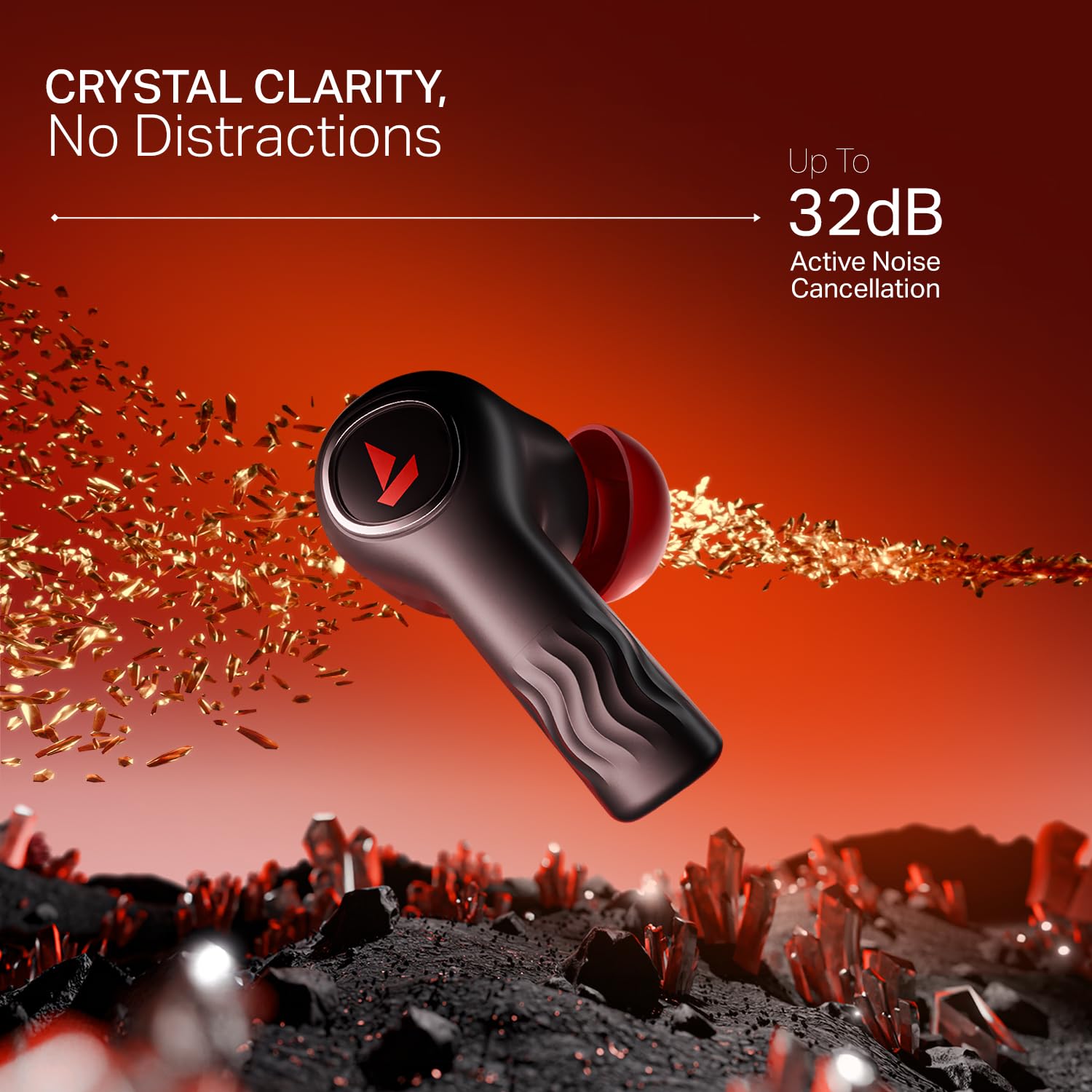 boAt Adaptive EQ boAt Nirvana Crystl (2025 Launch), Transparent Case,Spatial Audio, ANC(~32dB), 100Hrs Battery,4Mics ENx,App Support, Bluetooth Earbuds, TWS Ear Buds Wireless Earphones