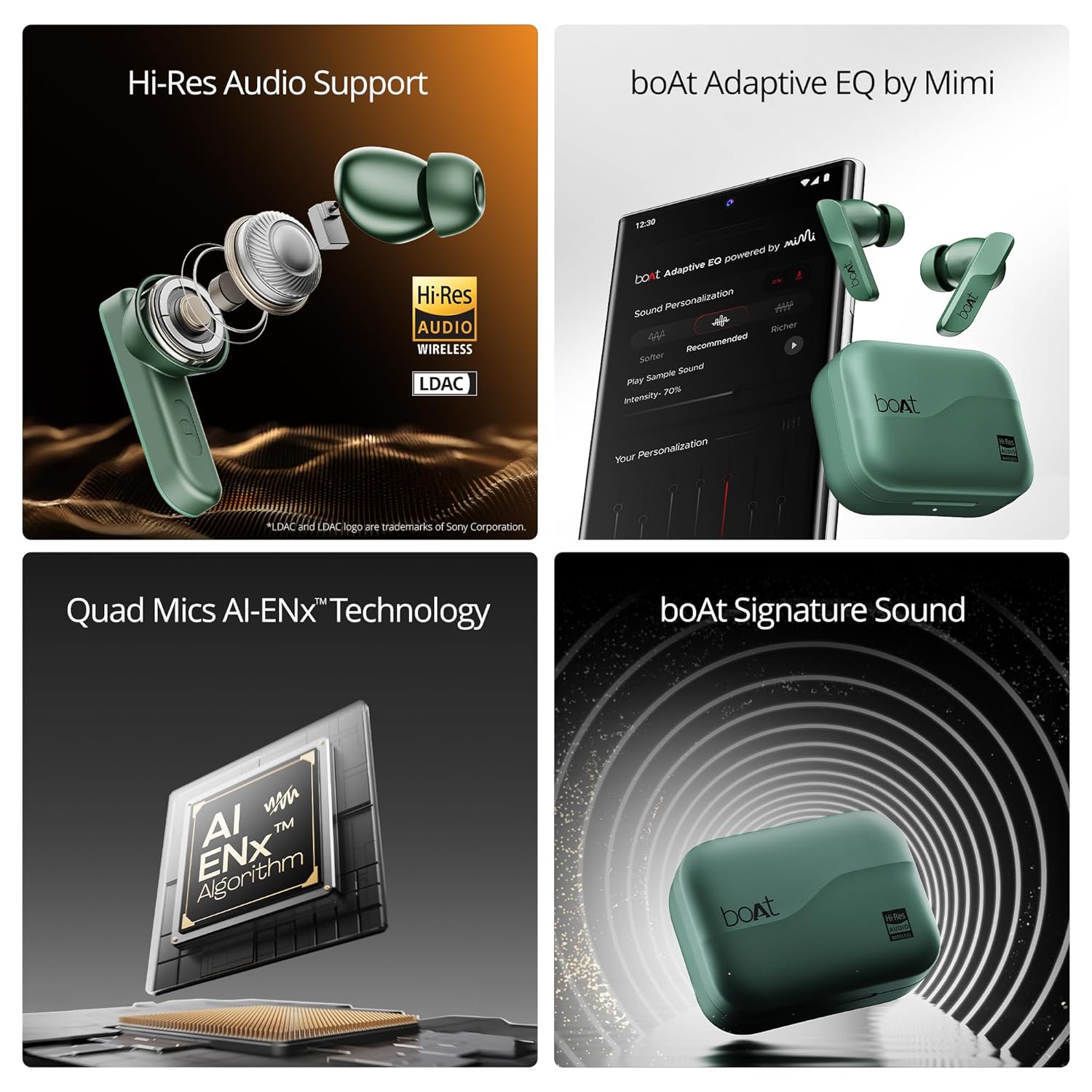 boAt Hearables App boAt Airdopes 800 HiDef, Hi-Res Audio LDAC, 4Mic ENx, App Support, ASAP Charge, IPX5, Low Latency, Dual Pairing, BTv5.3, Bluetooth TWS in Ear Earbuds Wireless Earphones