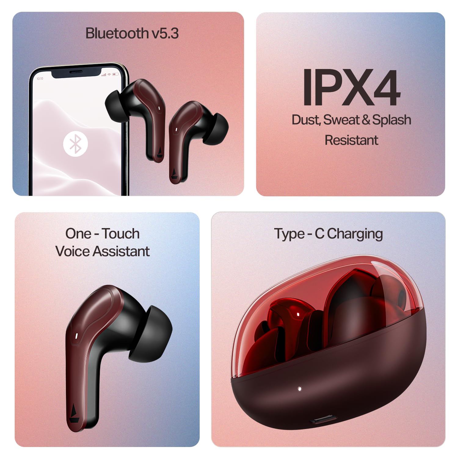 Wireless Gaming Earbuds boAt 2025 Launch Airdopes Plus 311,Glass Design,ENx Tech,50 H Battery, Fast Charge, Stream Ad Free Music via App Support, Bluetooth Earbuds, TWS Ear Buds Wireless Earphones 