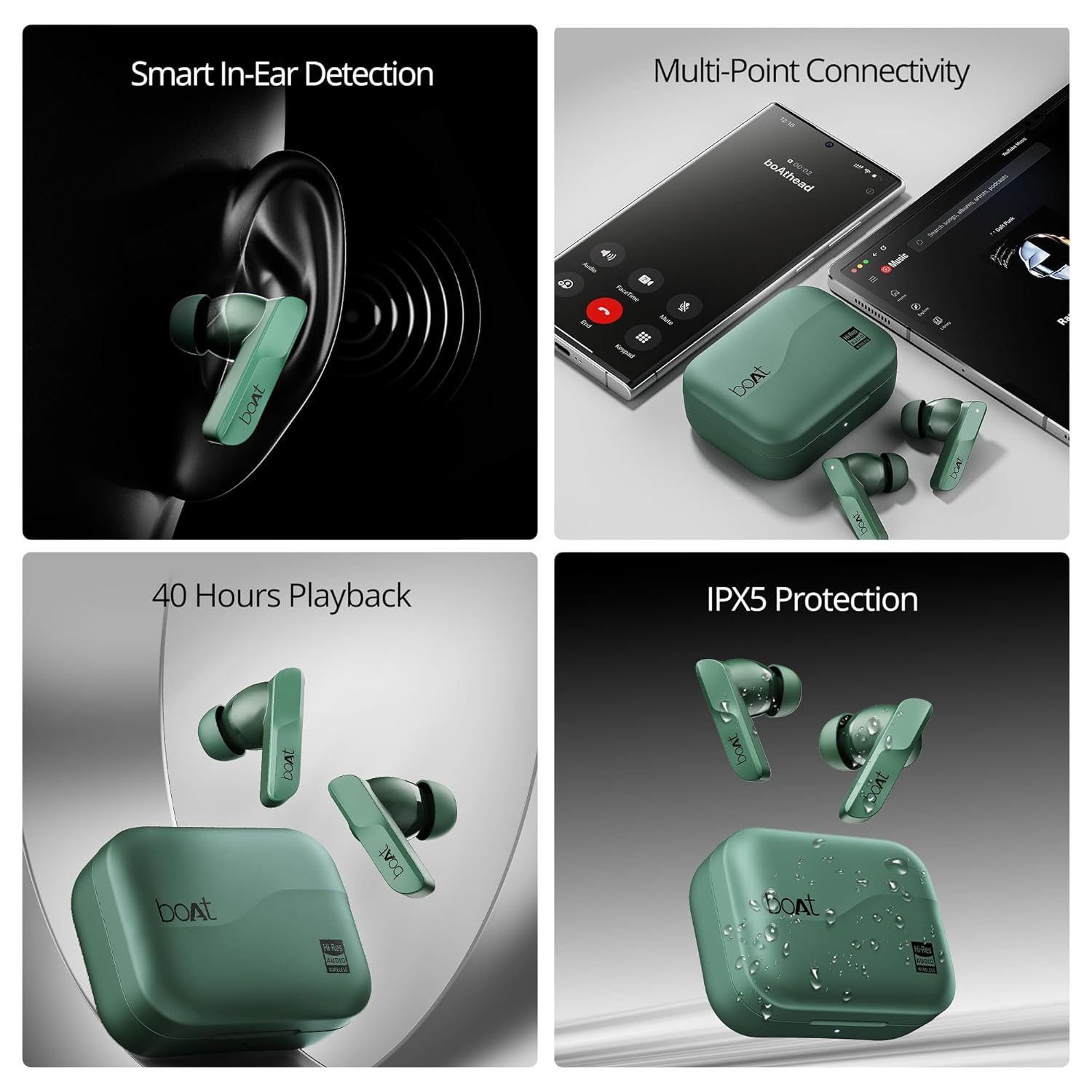 boAt Hearables App boAt Airdopes 800 HiDef, Hi-Res Audio LDAC, 4Mic ENx, App Support, ASAP Charge, IPX5, Low Latency, Dual Pairing, BTv5.3, Bluetooth TWS in Ear Earbuds Wireless Earphones