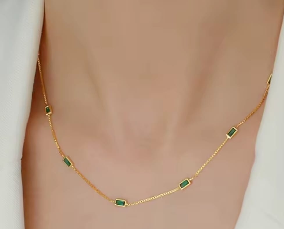 Gold Green Gemstone Necklace
