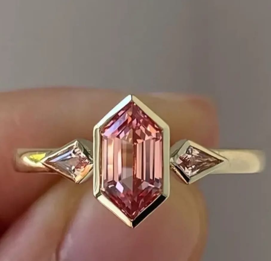 Pink Emerald Cut Zircon Ring