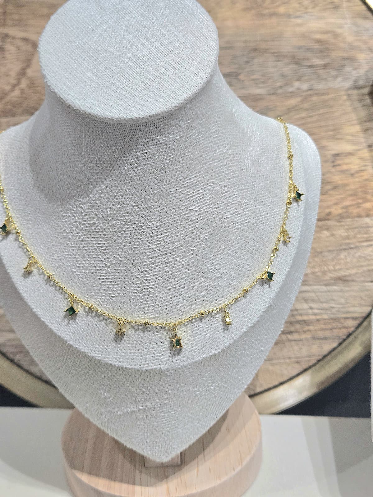 Gold Plated 18k Necklace with Green Gemstones