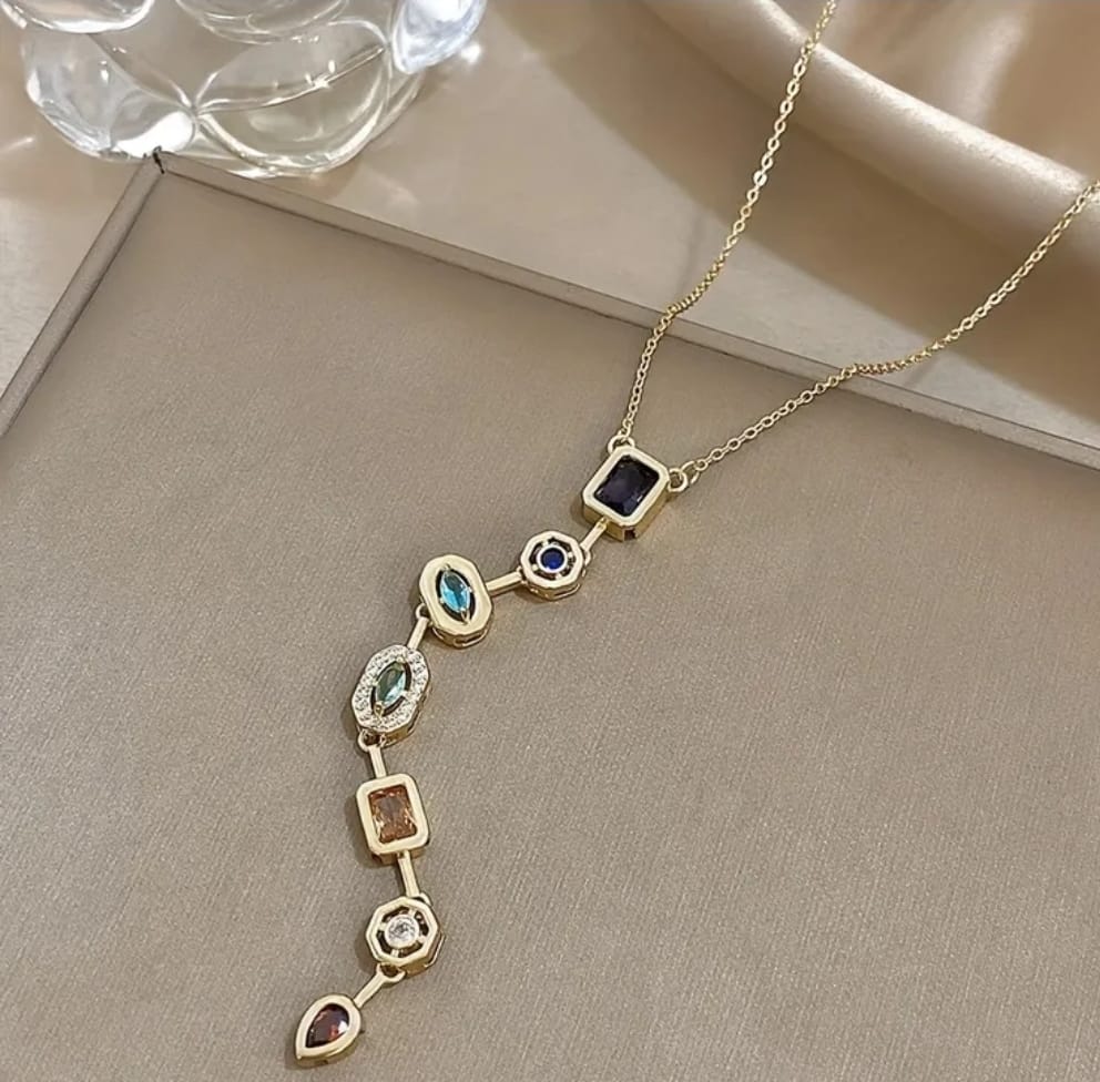 Elegant Multigemstone Zircon Necklace Gold plated 18k