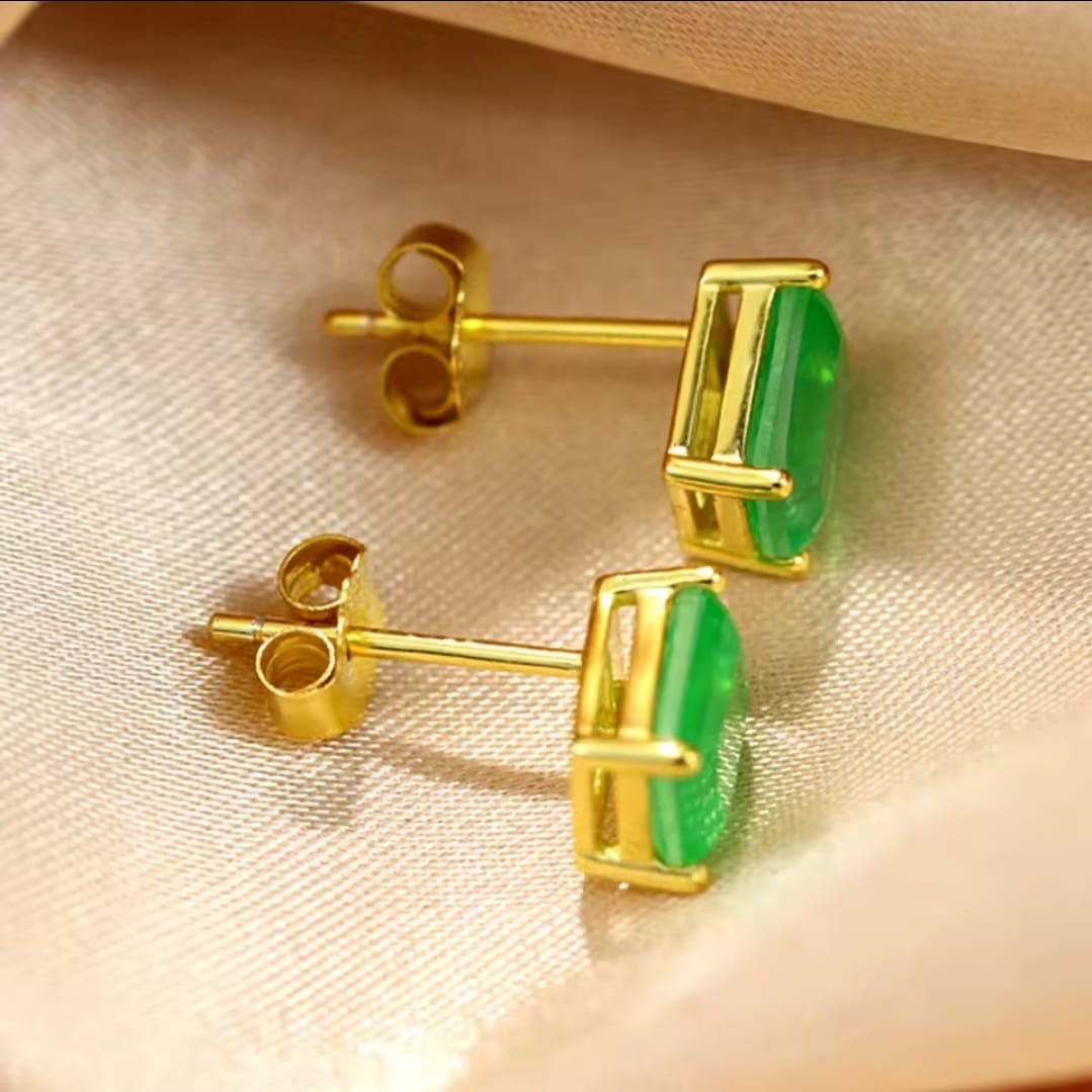 Emerald Gold Stud Earrings