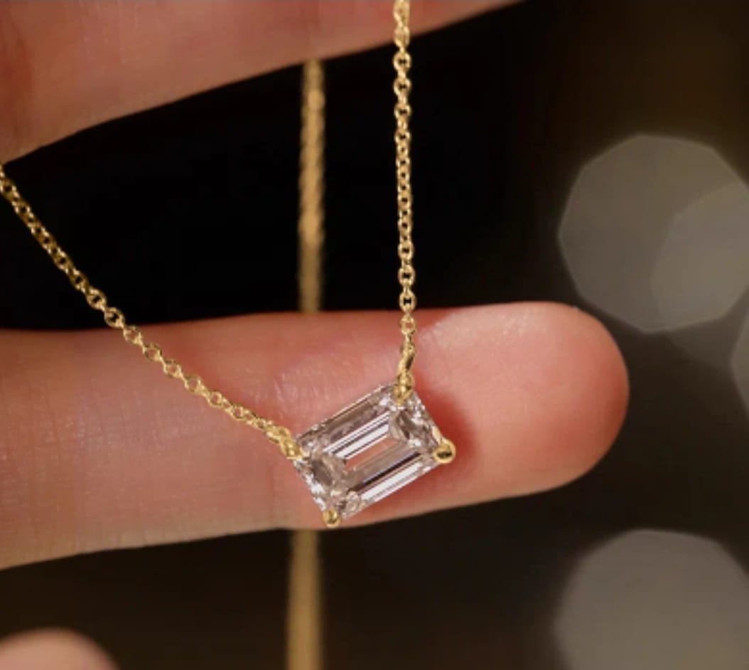Emerald-Cut Zircon Pendant Necklace