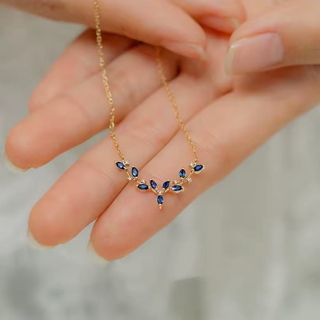 Elegant Blue Sapphire Zircon Necklace Gold plated 14k