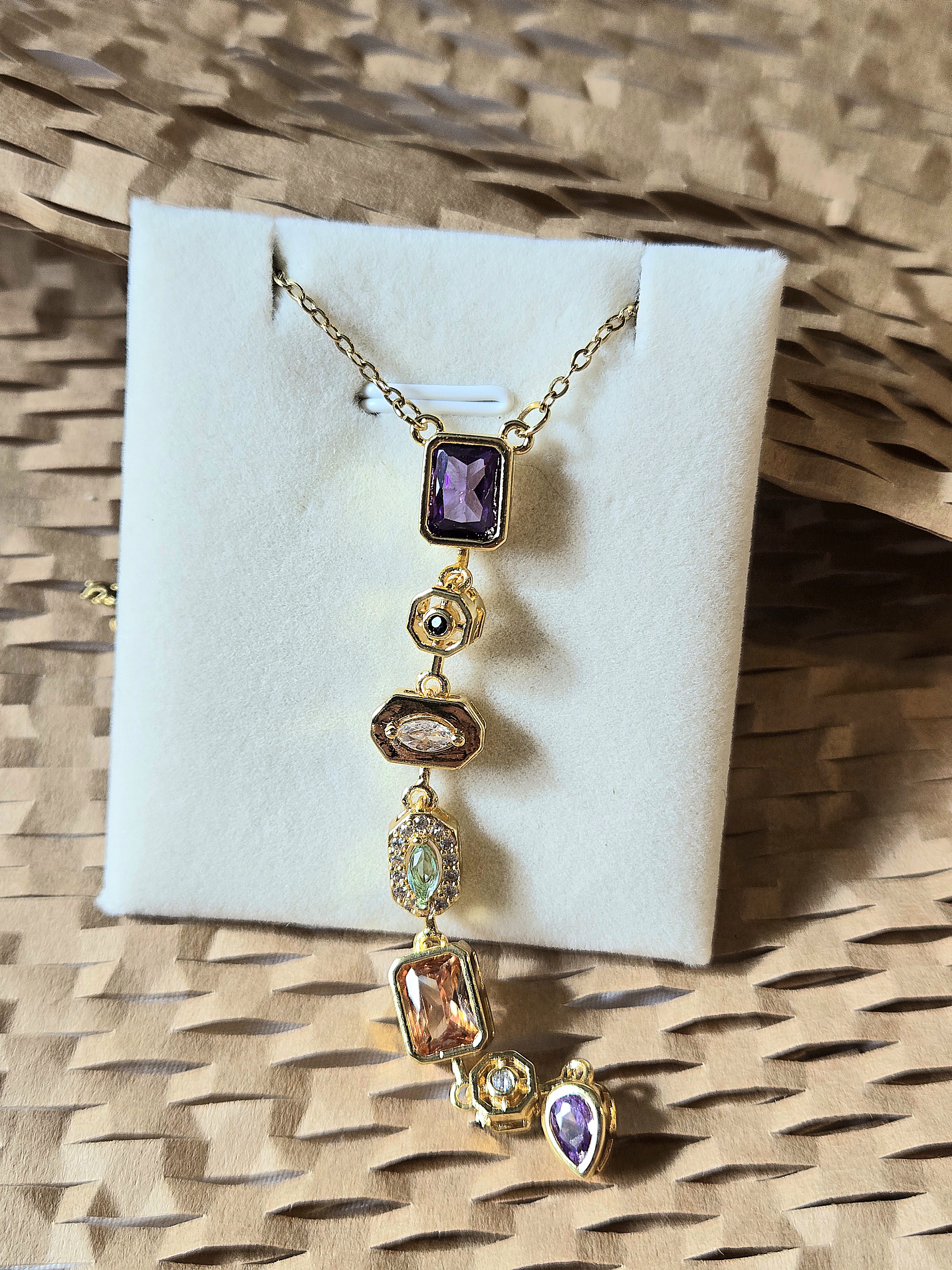 Elegant Multigemstone Zircon Necklace Gold plated 18k