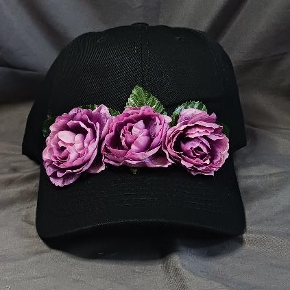 Black Cap With Purple Flowers