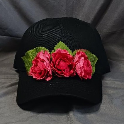 Black Cap with Red Flowers