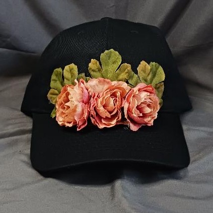Black Cap With Burnt Orange Flowers