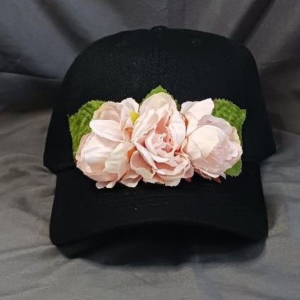 Black Cap With Light Pink Flowers