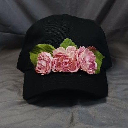 Black Cap With Light & Dark Pink Flowers