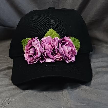 Black Cap With Purple Flowers 