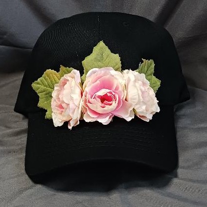Black Cap With Light & Dark Pink Flowers