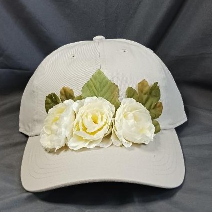 Khaki Cap With Pale Yellow Flowers