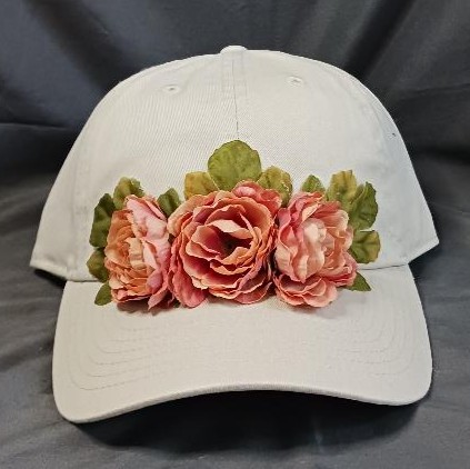 Khaki Cap With Burnt Orange Flowers