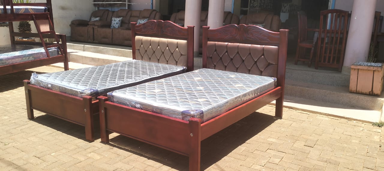 Twin Wooden Beds with Mattresses