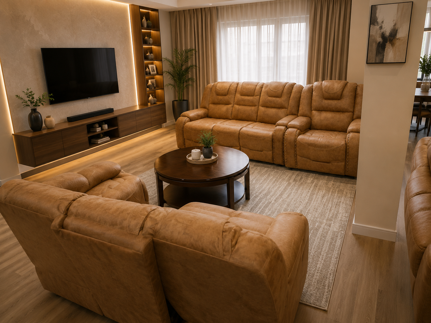 Luxury Tan Sectional Sofa Set