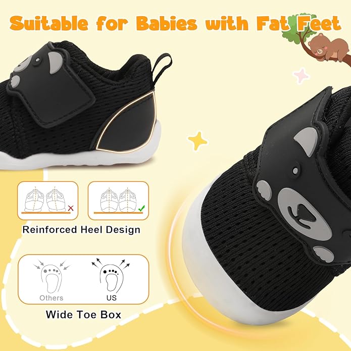 FEETCITY Baby Walking Shoes Wide Baby Shoes Boys Girls Infant Sneakers Crib Shoes Breathable Toddler Barefoot Shoes Slip On Shoes