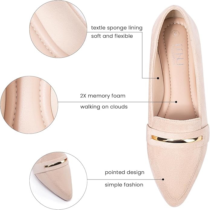 MUSSHOE Flats Shoes Women Pointed Toe Womens Flats Loafers