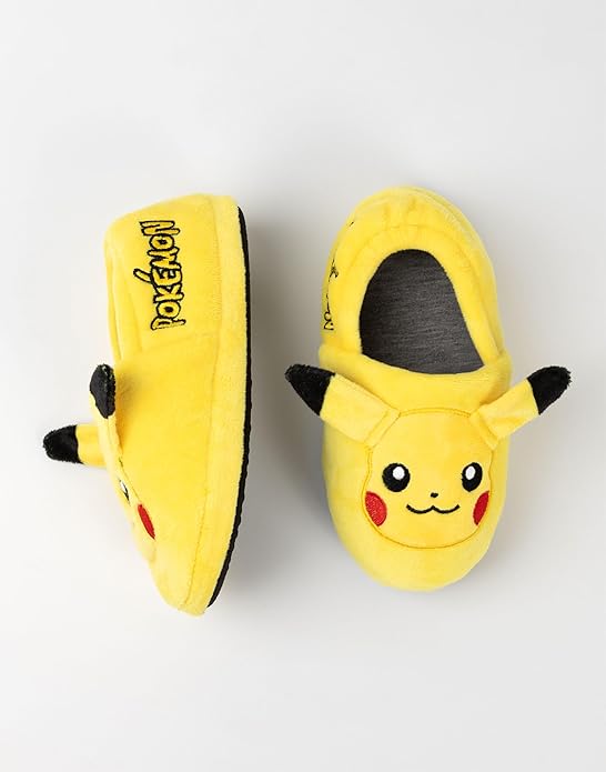 Pokemon Girls Slippers | Childrens Eevee OR Pikachu Character Face Slip-On Loafer | Kids Fur Lined House Shoes Game TV Show