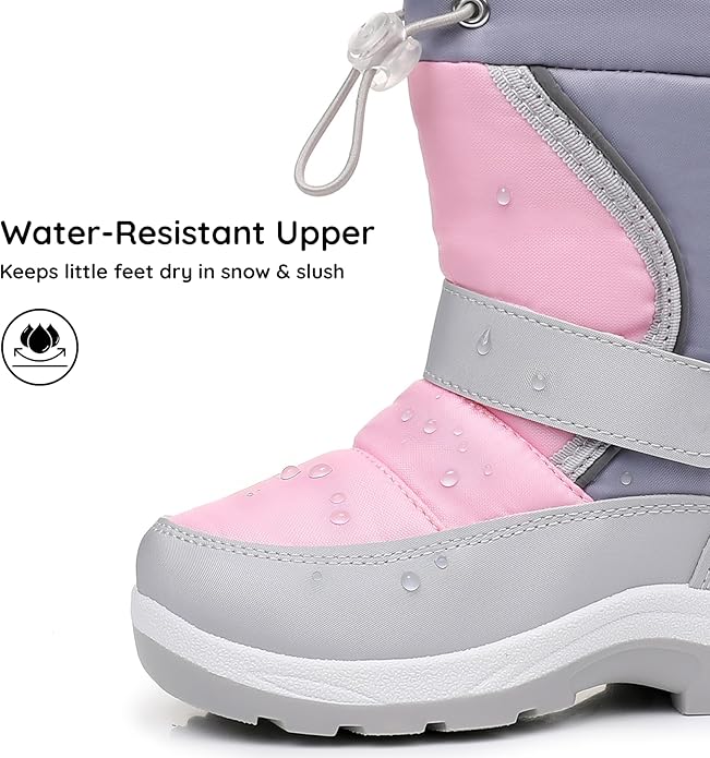 Blikcon Kids Boys Girls Snow Boots Water-resistant Winter Boots - Warm Plush Faux Fur Lined, Side Zipper & Non-Slip Sole (Toddler/Little Kid)