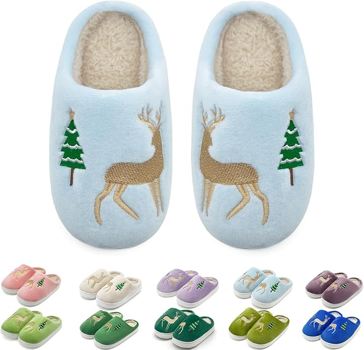 Kids Reindeer Slippers - Soft, Cozy, Non-Slip Indoor Shoes for Toddlers - Christmas Gifts for Boys & Girls