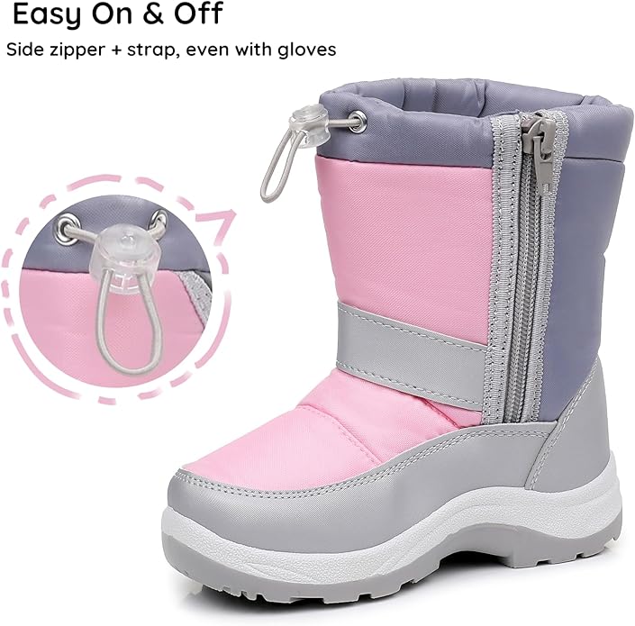 Blikcon Kids Boys Girls Snow Boots Water-resistant Winter Boots - Warm Plush Faux Fur Lined, Side Zipper & Non-Slip Sole (Toddler/Little Kid)