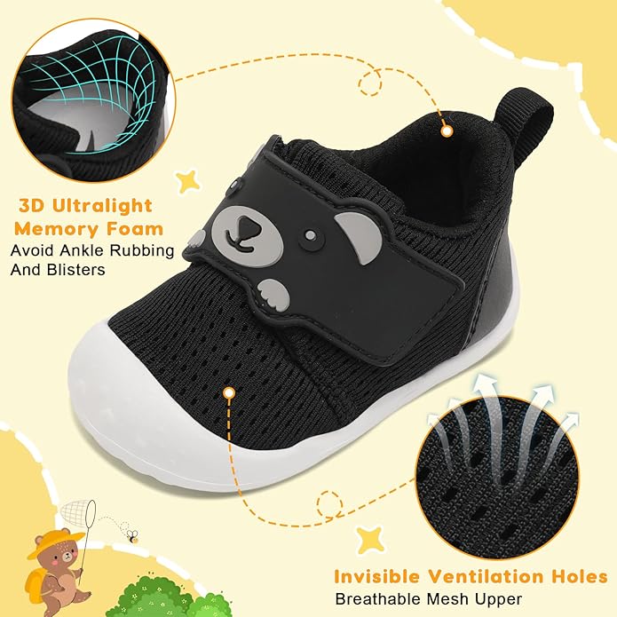 FEETCITY Baby Walking Shoes Wide Baby Shoes Boys Girls Infant Sneakers Crib Shoes Breathable Toddler Barefoot Shoes Slip On Shoes