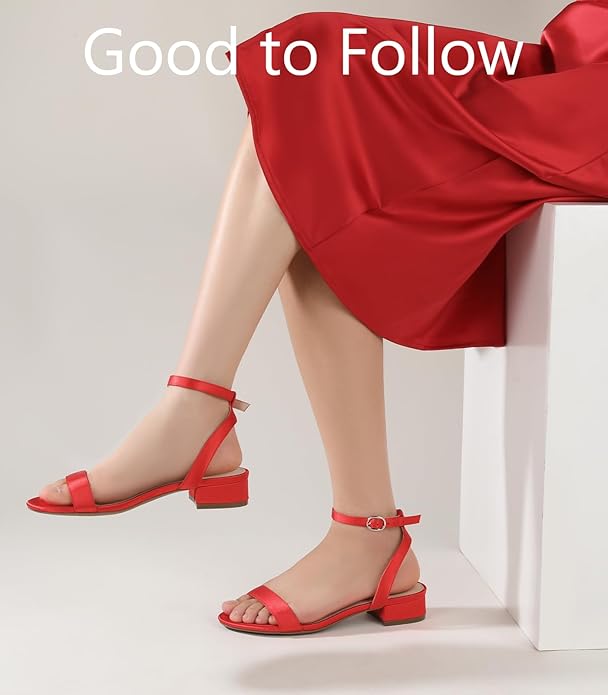 Ankis Black Nude White Red Women Sandals Comfortable Walking Strappy Open Toe Sandals for Women Dressy Summer 1 Inch Low block Heel Flat Adjustable Ankle Strap Wide Available Shoes 2025