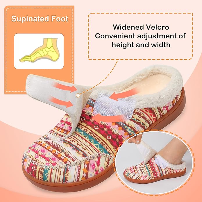 LeIsfIt Womens Wide Slippers Adjustable Diabetic Slippers Warm Cozy Slip on House Slipper Non-slip Memory Foam Winter House Shoes Indoor Outdoor