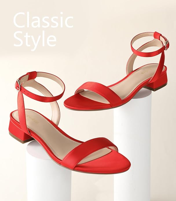 Ankis Black Nude White Red Women Sandals Comfortable Walking Strappy Open Toe Sandals for Women Dressy Summer 1 Inch Low block Heel Flat Adjustable Ankle Strap Wide Available Shoes 2025