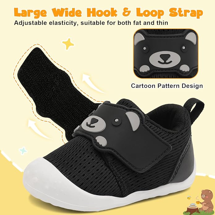 FEETCITY Baby Walking Shoes Wide Baby Shoes Boys Girls Infant Sneakers Crib Shoes Breathable Toddler Barefoot Shoes Slip On Shoes