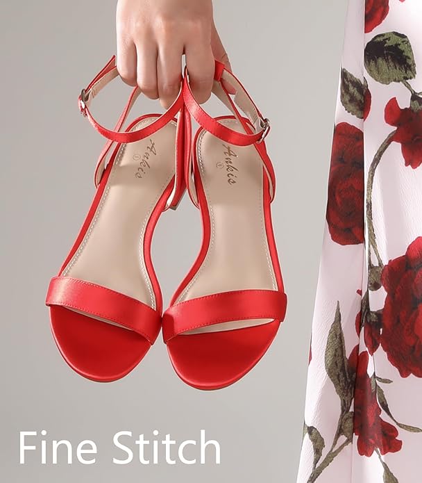 Ankis Black Nude White Red Women Sandals Comfortable Walking Strappy Open Toe Sandals for Women Dressy Summer 1 Inch Low block Heel Flat Adjustable Ankle Strap Wide Available Shoes 2025