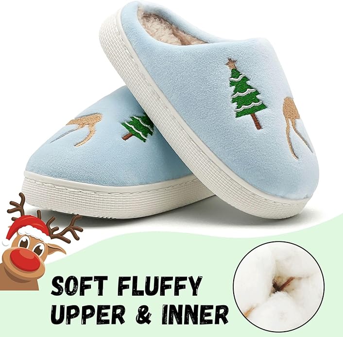 Kids Reindeer Slippers - Soft, Cozy, Non-Slip Indoor Shoes for Toddlers - Christmas Gifts for Boys & Girls
