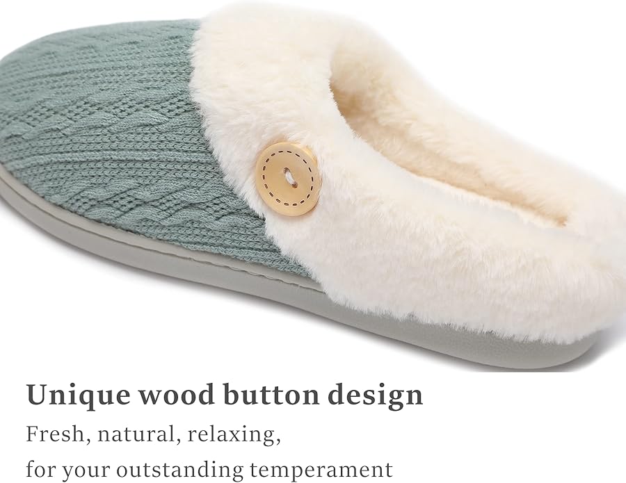 Chantomoo Womens Slipper Warm Comfy Memory Foam House Slippers Knitted Shoes Faux Fur Lined Anti-Skid Rubber Sole Bedroom Cozy Indoor Outdoor Slippers