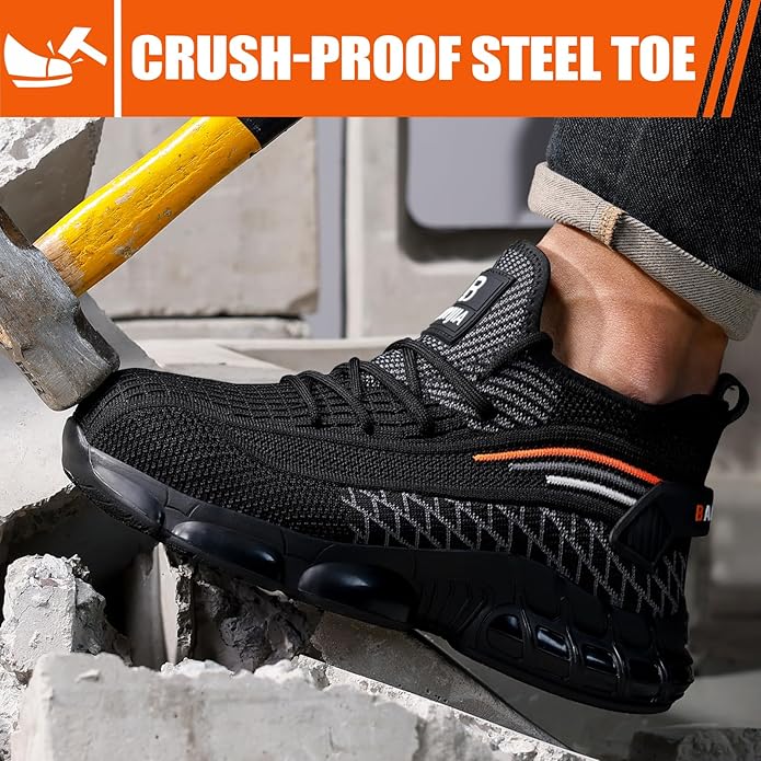 Steel Toe Shoes for Men Lightweight Work Shoes Construction Industrial Work Tennis Shoes Safety Shoes Comfortable Steel Toe Sneakers for Men Women