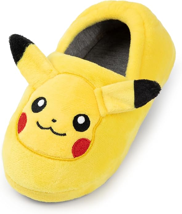 Pokemon Girls Slippers | Childrens Eevee OR Pikachu Character Face Slip-On Loafer | Kids Fur Lined House Shoes Game TV Show
