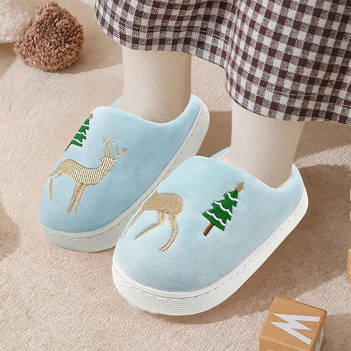 Kids Reindeer Slippers - Soft, Cozy, Non-Slip Indoor Shoes for Toddlers - Christmas Gifts for Boys & Girls