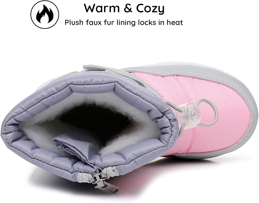 Blikcon Kids Boys Girls Snow Boots Water-resistant Winter Boots - Warm Plush Faux Fur Lined, Side Zipper & Non-Slip Sole (Toddler/Little Kid)