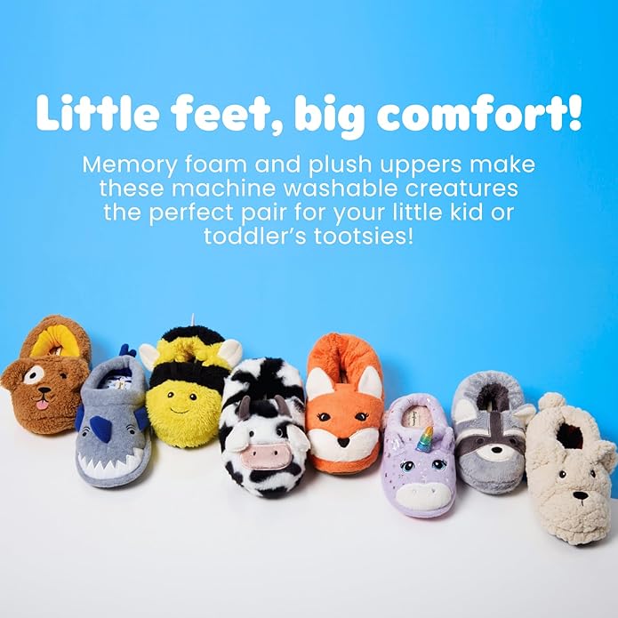 Dearfoams unisex-child Kids Toddlers Whimsical Animal Critter Washable Slipper