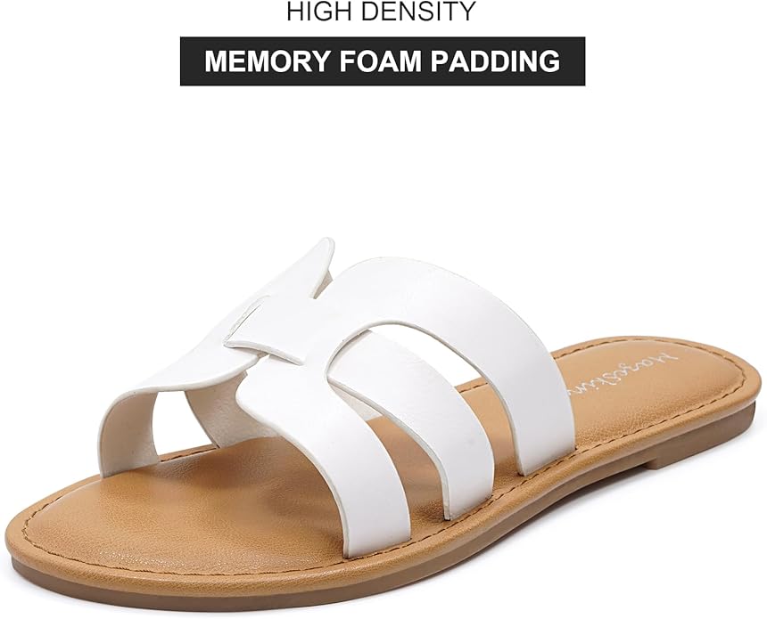 mazeskin Womens Memory Foam H-Band Summer Dressy Flat Slide Sandals