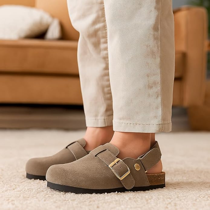 Project Cloud 100% Genuine Leather Kids Clogs with Cork Footbed Arch Support - Non-Slip Slippers & Sandals for Boys & Girls Footwear