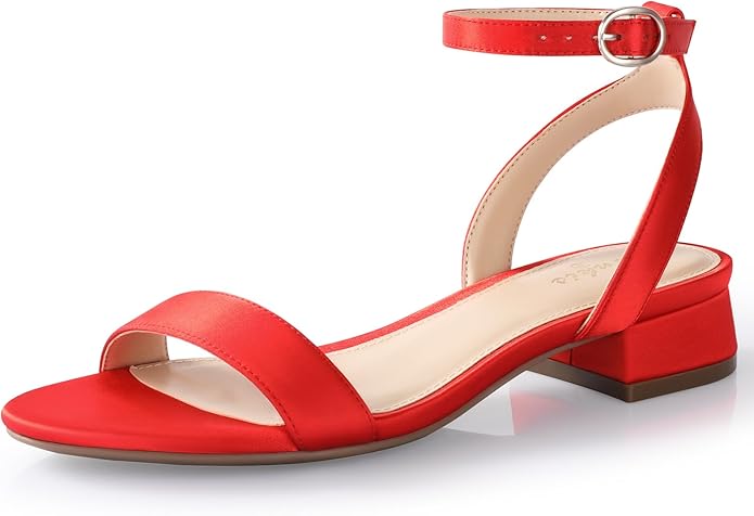 Ankis Black Nude White Red Women Sandals Comfortable Walking Strappy Open Toe Sandals for Women Dressy Summer 1 Inch Low block Heel Flat Adjustable Ankle Strap Wide Available Shoes 2025