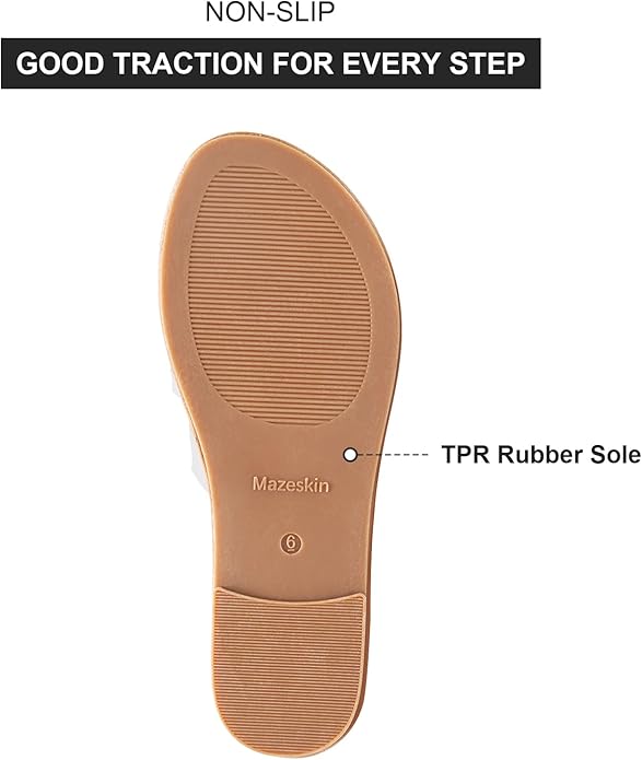 mazeskin Womens Memory Foam H-Band Summer Dressy Flat Slide Sandals