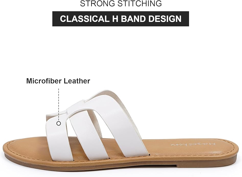 mazeskin Womens Memory Foam H-Band Summer Dressy Flat Slide Sandals