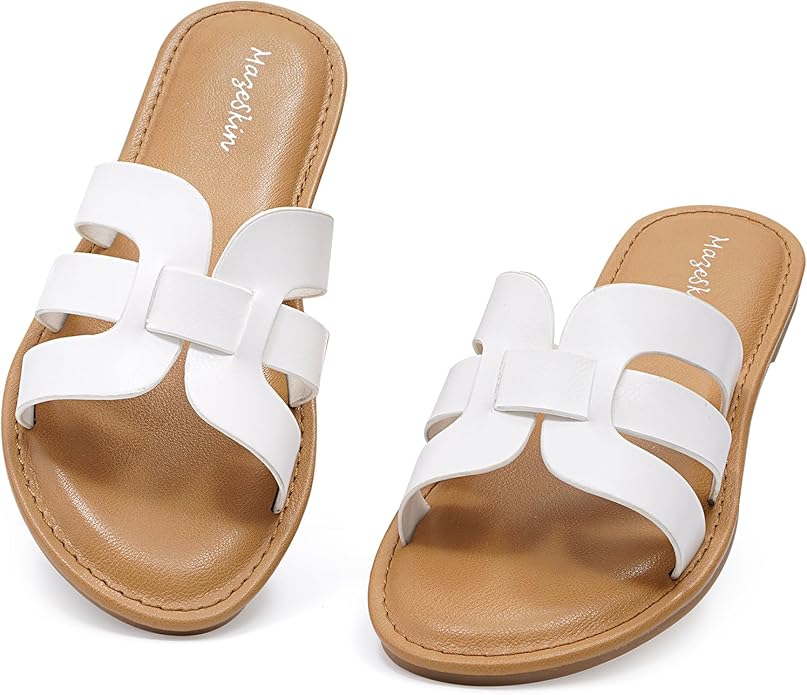 mazeskin Womens Memory Foam H-Band Summer Dressy Flat Slide Sandals