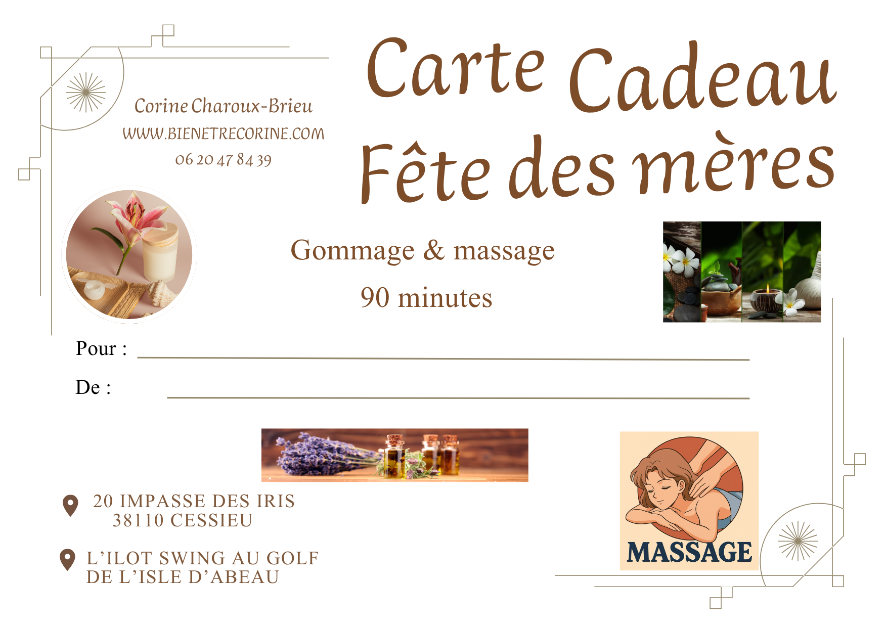 Carte Cadeau Fête des mères gommage et massage 90 minutes